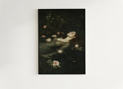 Romantic Gothic Ophelia Poster, Aesthetic Wall Art Moody Victorian Floral Art, Shakespeare Gothic Occult Poster, Printable Cottagecore Decor