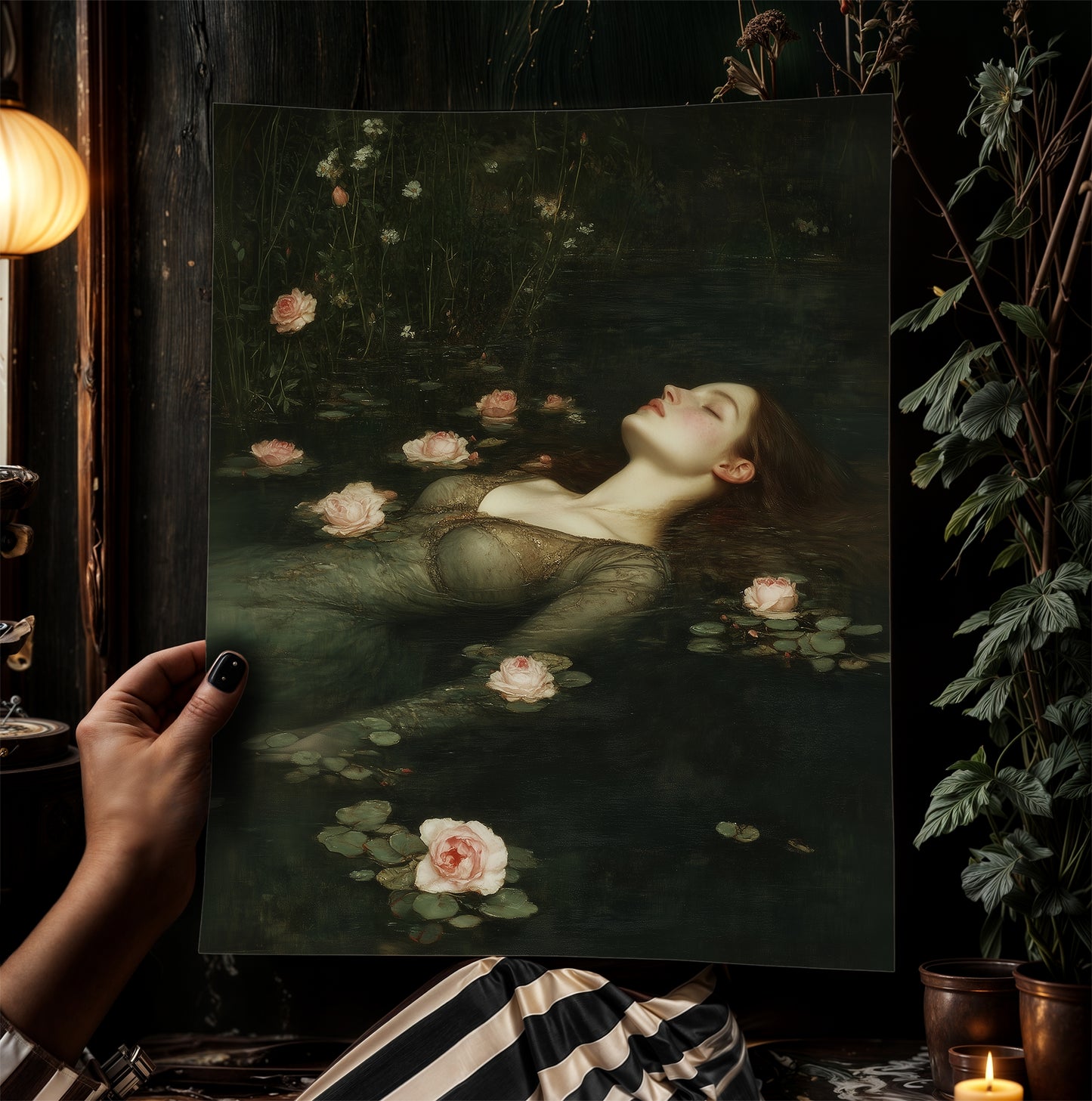 Romantic Gothic Ophelia Poster, Aesthetic Wall Art Moody Victorian Floral Art, Shakespeare Gothic Occult Poster, Printable Cottagecore Decor