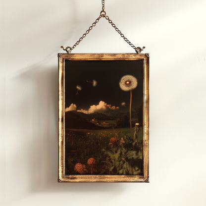 Whimsical Dandelion Field Print, Surreal Botanical Art, Cottagecore Wall Decor, Dark Romance, Nature Fantasy Aesthetic Vintage Poster