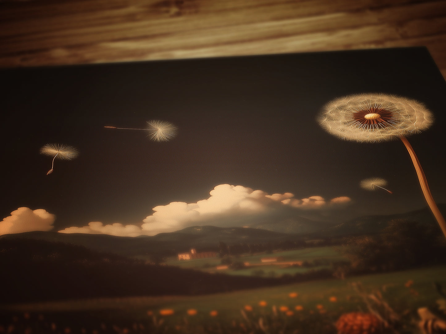 Whimsical Dandelion Field Print, Surreal Botanical Art, Cottagecore Wall Decor, Dark Romance, Nature Fantasy Aesthetic Vintage Poster