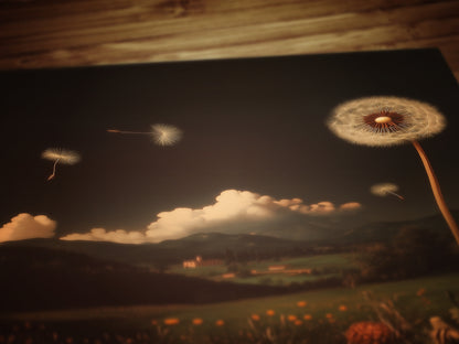 Whimsical Dandelion Field Print, Surreal Botanical Art, Cottagecore Wall Decor, Dark Romance, Nature Fantasy Aesthetic Vintage Poster