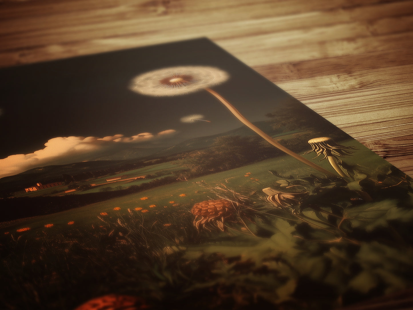 Whimsical Dandelion Field Print, Surreal Botanical Art, Cottagecore Wall Decor, Dark Romance, Nature Fantasy Aesthetic Vintage Poster