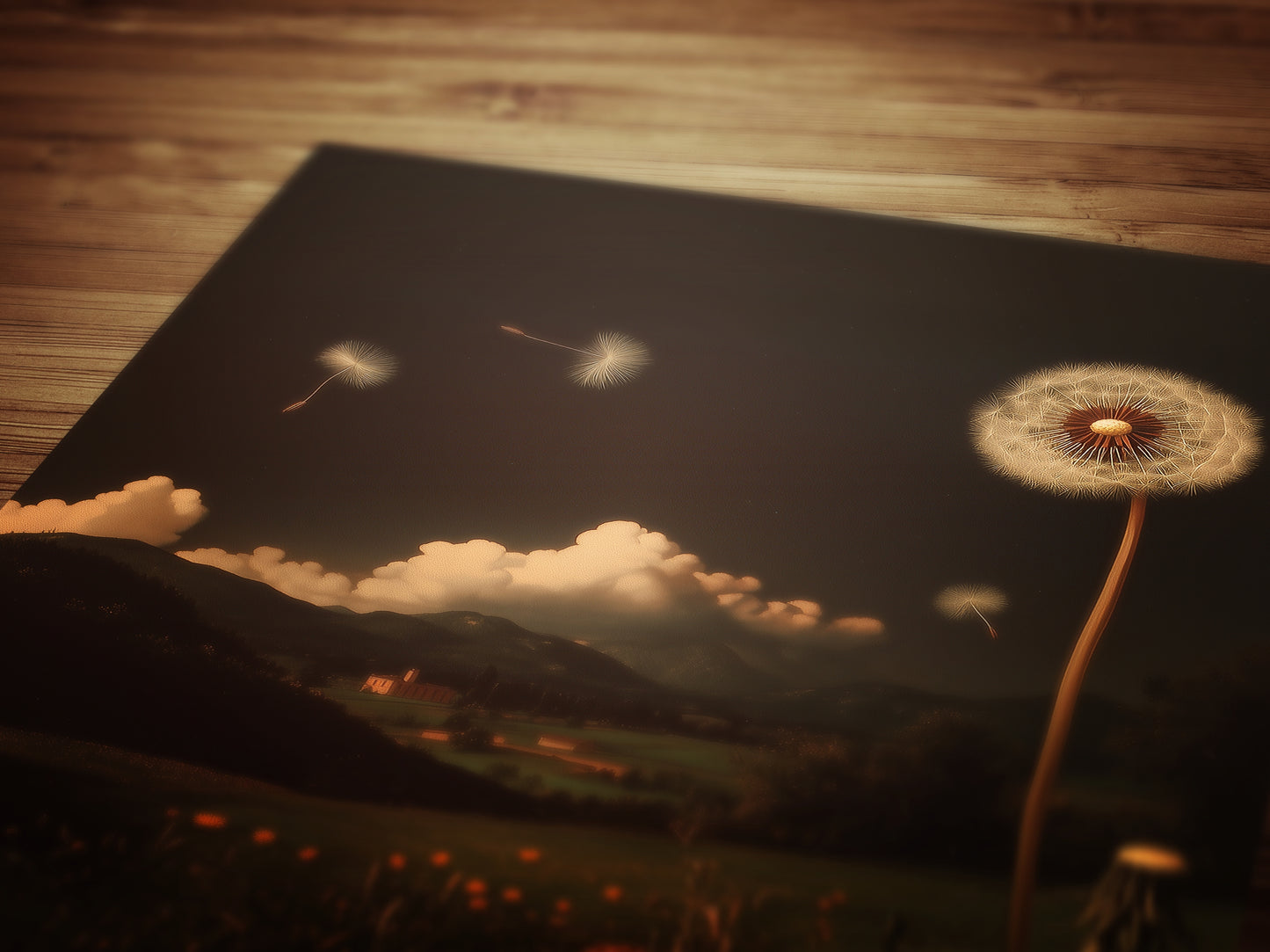 Whimsical Dandelion Field Print, Surreal Botanical Art, Cottagecore Wall Decor, Dark Romance, Nature Fantasy Aesthetic Vintage Poster