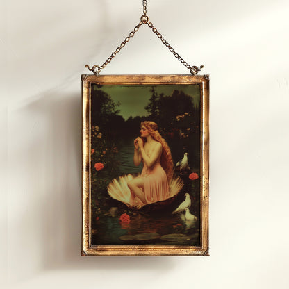 Romantic Greek Mythology Goddess Aphrodite Poster, Venus in Shell Print, Vintage Floral Painting, Dark Romance Whimsical Wall Art Decor