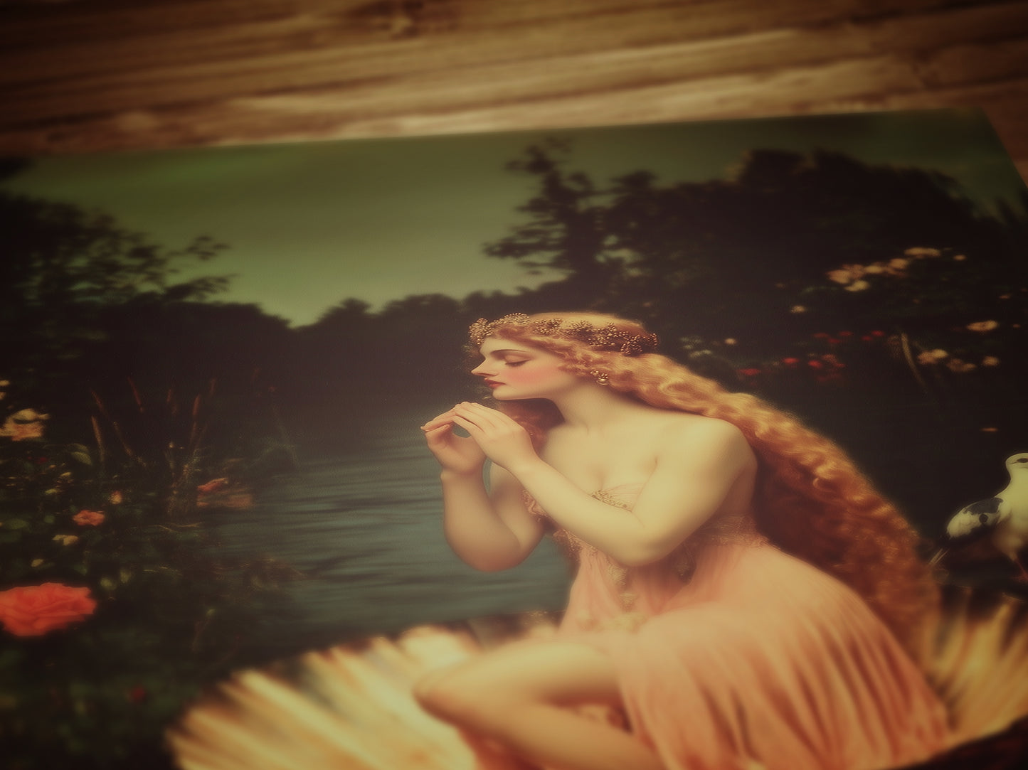 Romantic Greek Mythology Goddess Aphrodite Poster, Venus in Shell Print, Vintage Floral Painting, Dark Romance Whimsical Wall Art Decor