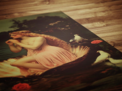 Romantic Greek Mythology Goddess Aphrodite Poster, Venus in Shell Print, Vintage Floral Painting, Dark Romance Whimsical Wall Art Decor