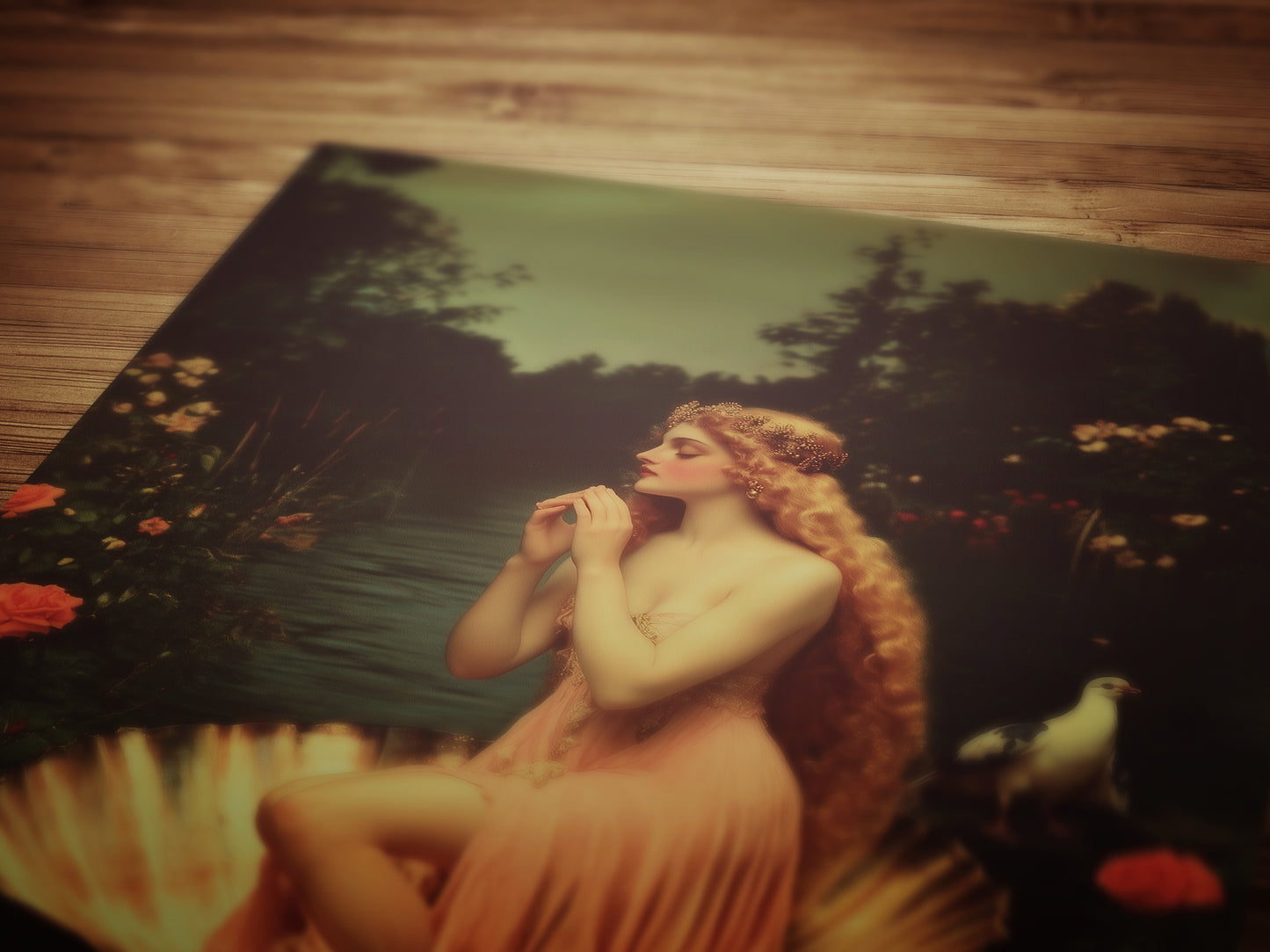 Romantic Greek Mythology Goddess Aphrodite Poster, Venus in Shell Print, Vintage Floral Painting, Dark Romance Whimsical Wall Art Decor