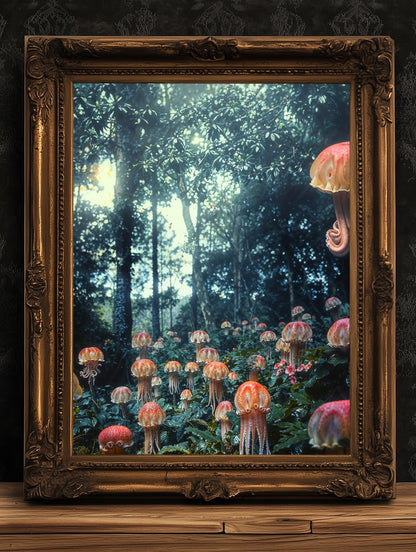 Etheral Medusa Grove, Whimsigoth Decor, Fantasy Landscape Wall art, Botanical Floral Forest, Dark Academia Wall Decor