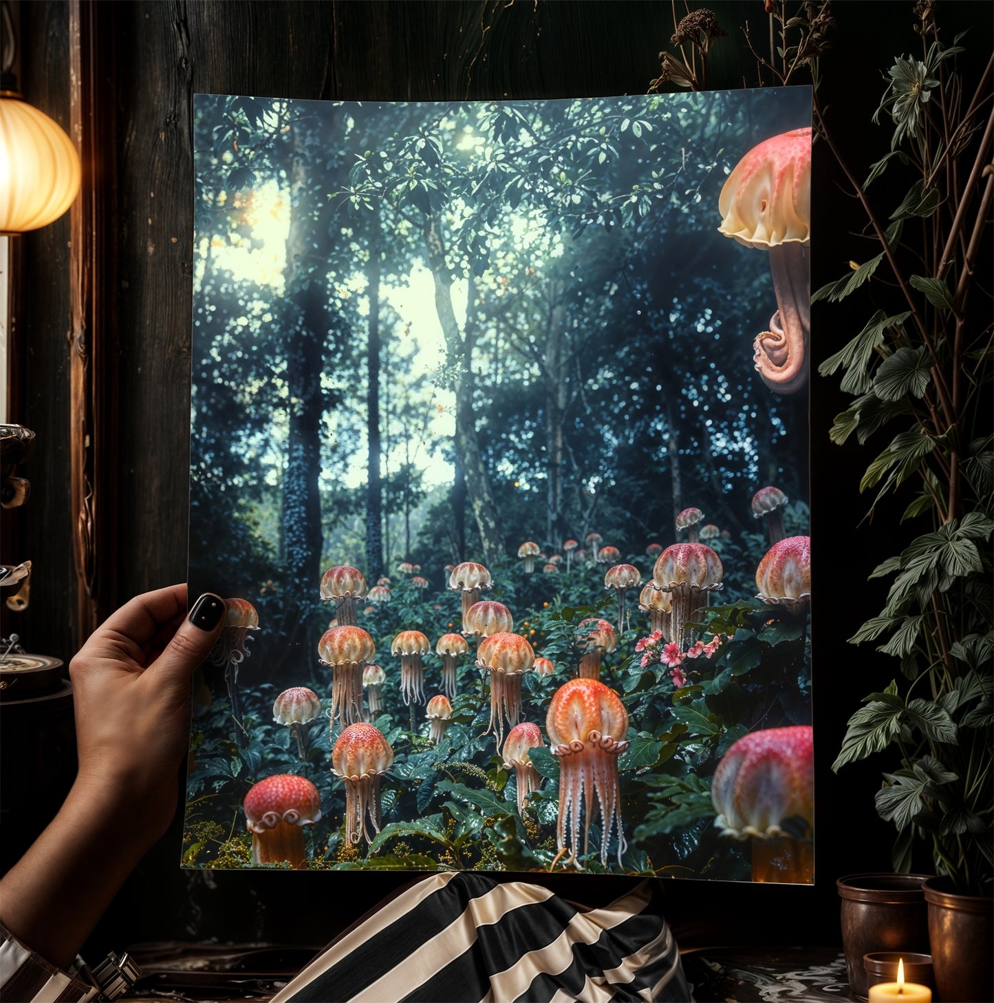 Etheral Medusa Grove, Whimsigoth Decor, Fantasy Landscape Wall art, Botanical Floral Forest, Dark Academia Wall Decor