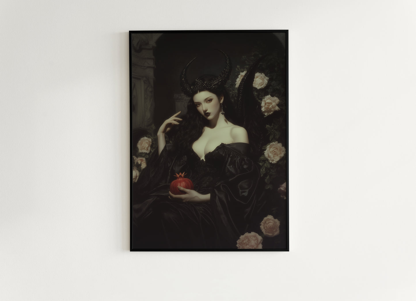 Persephone Holding Pomegranate, Gothic Greek Mythology Goddess Art Poster, Dark Romance Fantasy Painting, Whimsigoth Witchy Wall Decor