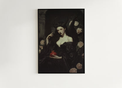 Persephone Holding Pomegranate, Gothic Greek Mythology Goddess Art Poster, Dark Romance Fantasy Painting, Whimsigoth Witchy Wall Decor