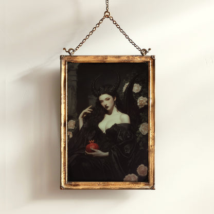 Persephone Holding Pomegranate, Gothic Greek Mythology Goddess Art Poster, Dark Romance Fantasy Painting, Whimsigoth Witchy Wall Decor