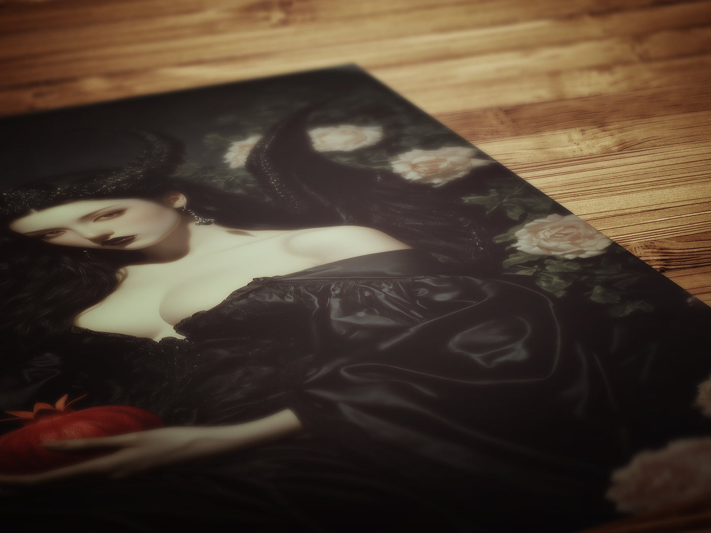 Persephone Holding Pomegranate, Gothic Greek Mythology Goddess Art Poster, Dark Romance Fantasy Painting, Whimsigoth Witchy Wall Decor