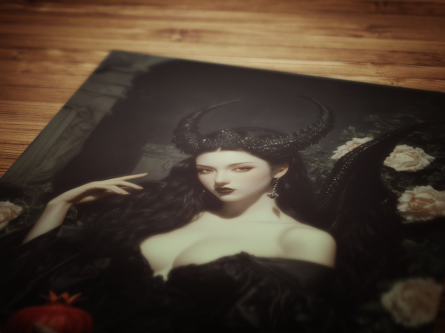 Persephone Holding Pomegranate, Gothic Greek Mythology Goddess Art Poster, Dark Romance Fantasy Painting, Whimsigoth Witchy Wall Decor