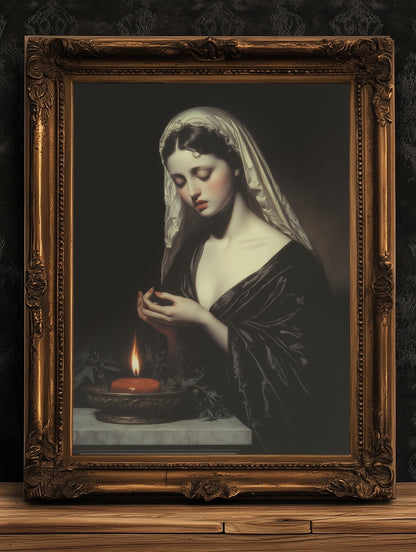 Hestia, Goddess of Hearth Poster, Greek Mythology Art, Dark Academia Home Decor Whimsigoth Sacred Flame Vintage Witch Aesthetic Print