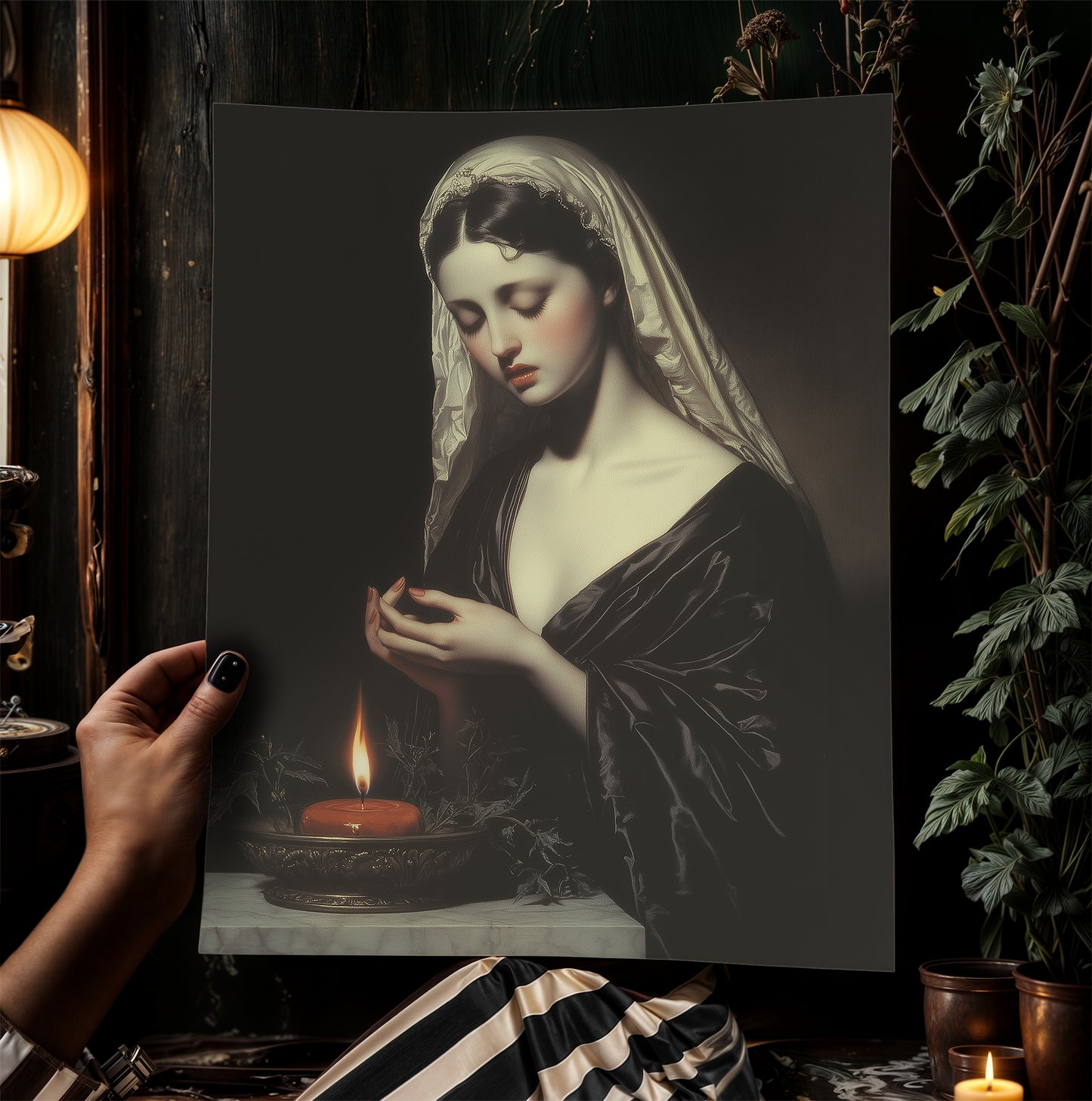 Hestia, Goddess of Hearth Poster, Greek Mythology Art, Dark Academia Home Decor Whimsigoth Sacred Flame Vintage Witch Aesthetic Print