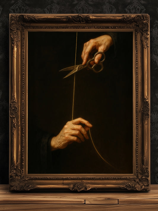 Thread of Life, Gothic Greek Mythology Art Print, Atropos Moirai, The Fates Scissors Hercules, Whimsigoth Witchcore Dark Academia Decor