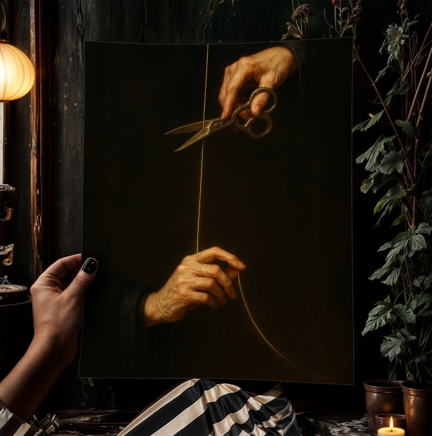 Thread of Life, Gothic Greek Mythology Art Print, Atropos Moirai, The Fates Scissors Hercules, Whimsigoth Witchcore Dark Academia Decor