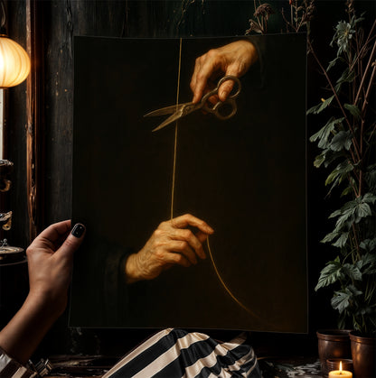 Thread of Life, Gothic Greek Mythology Art Print, Atropos Moirai, The Fates Scissors Hercules, Whimsigoth Witchcore Dark Academia Decor