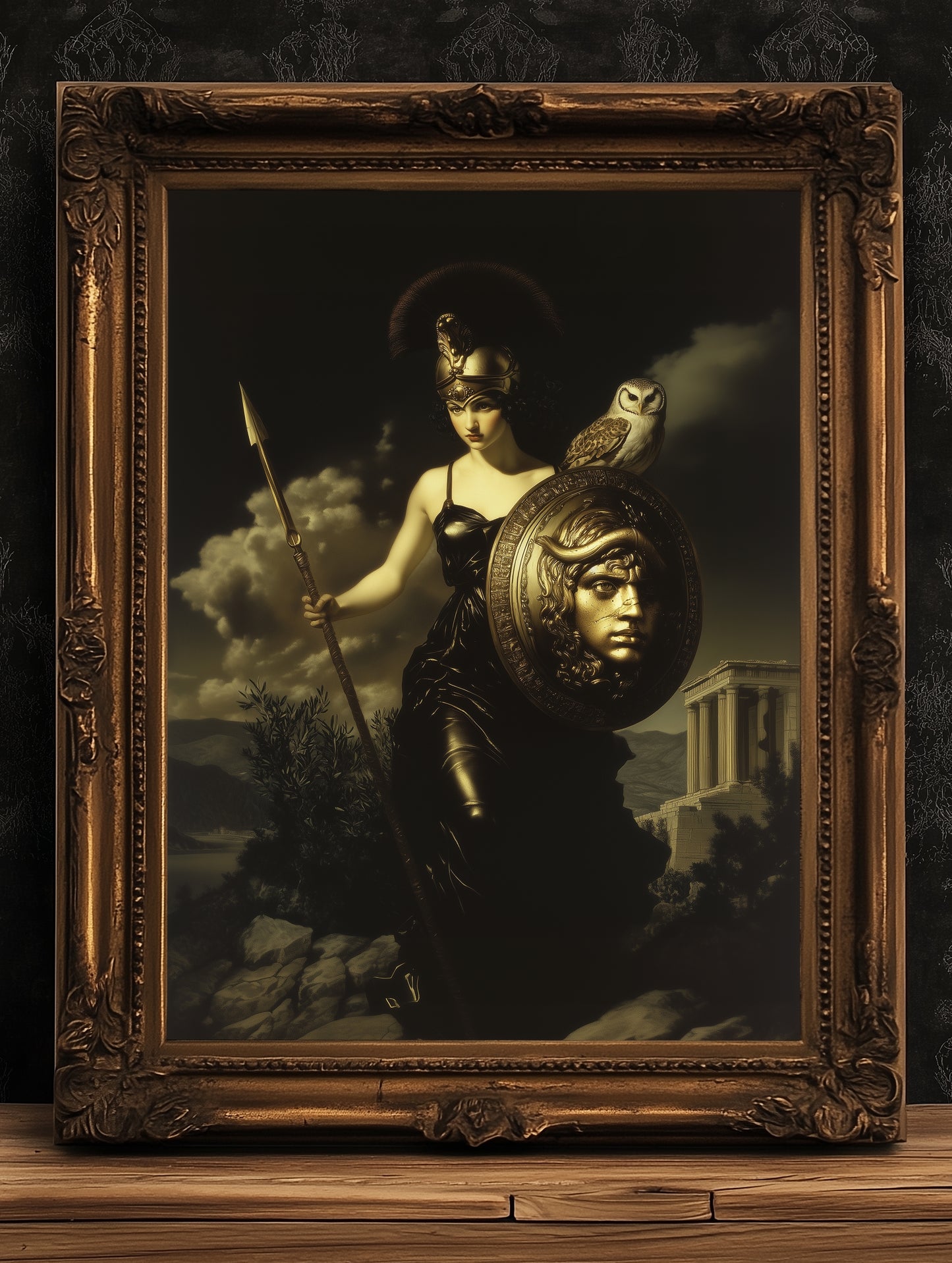 Athena Greek Goddess Poster, Witchcore Moon Art, Dark Goth Aesthetic Feminine Print, Witchy Dark Academia Print, Moody Victorian Wall Art