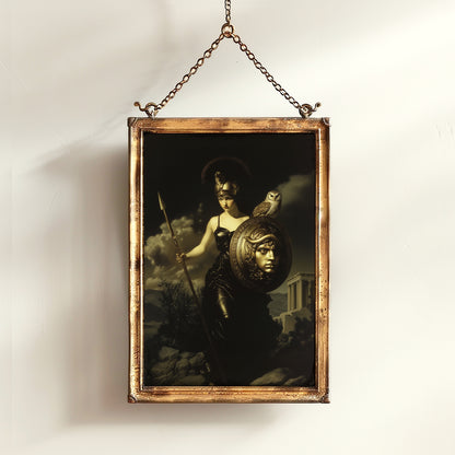Athena Greek Goddess Poster, Witchcore Moon Art, Dark Goth Aesthetic Feminine Print, Witchy Dark Academia Print, Moody Victorian Wall Art