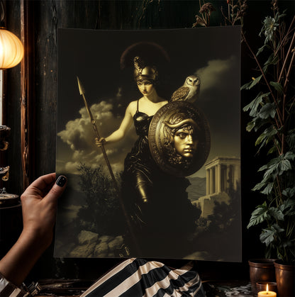 Athena Greek Goddess Poster, Witchcore Moon Art, Dark Goth Aesthetic Feminine Print, Witchy Dark Academia Print, Moody Victorian Wall Art