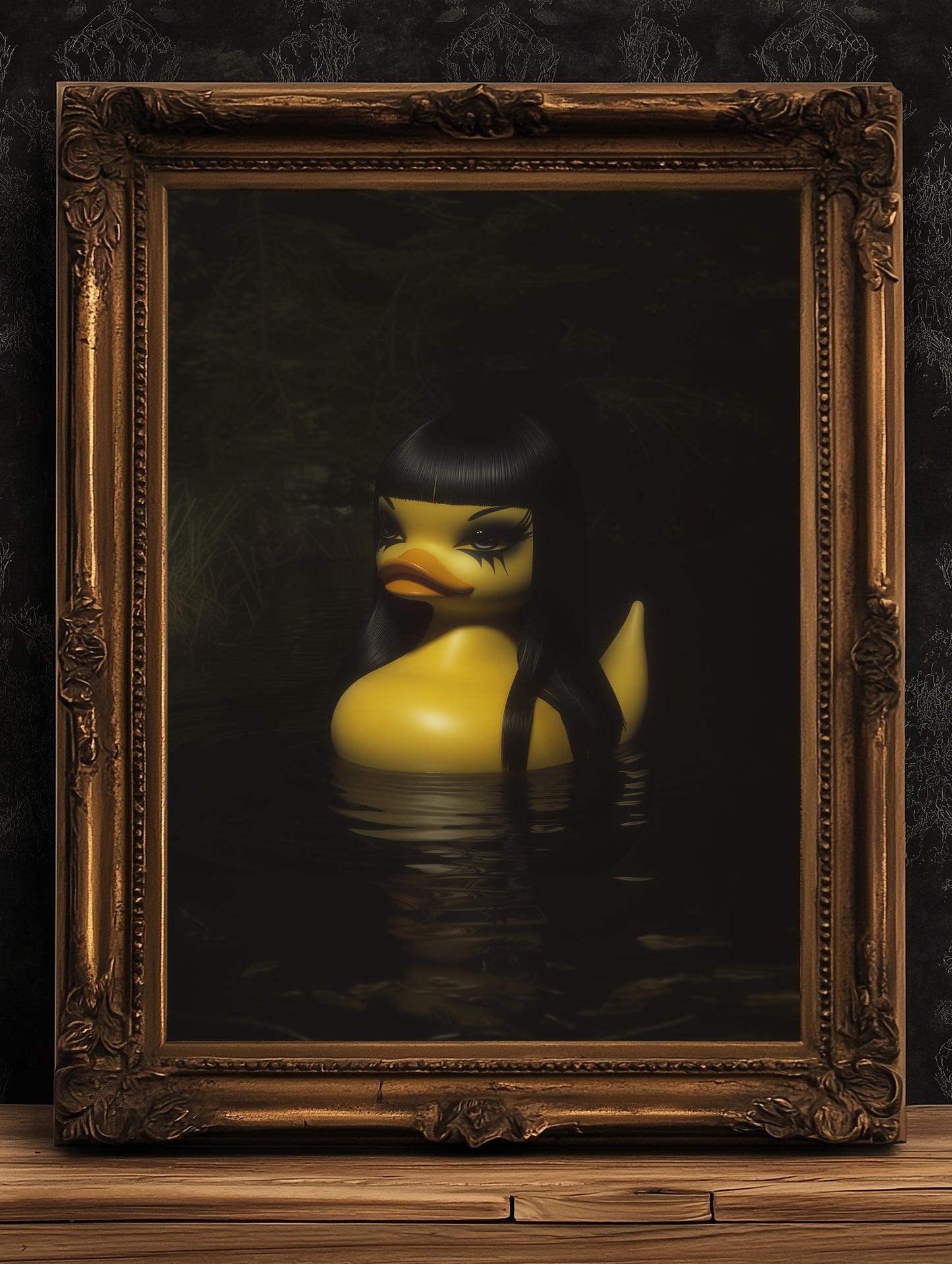Goth Girl Rubber Duck Art Print, Dark Academia Witchcore Poster Victorian Gothic Decor, Surreal Weird Creepy Wall Art, Weird Items Gifts