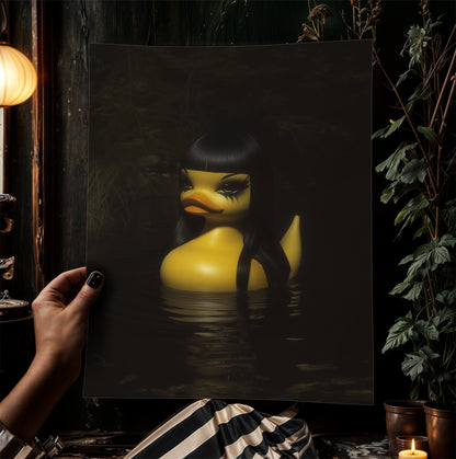 Goth Girl Rubber Duck Art Print, Dark Academia Witchcore Poster Victorian Gothic Decor, Surreal Weird Creepy Wall Art, Weird Items Gifts