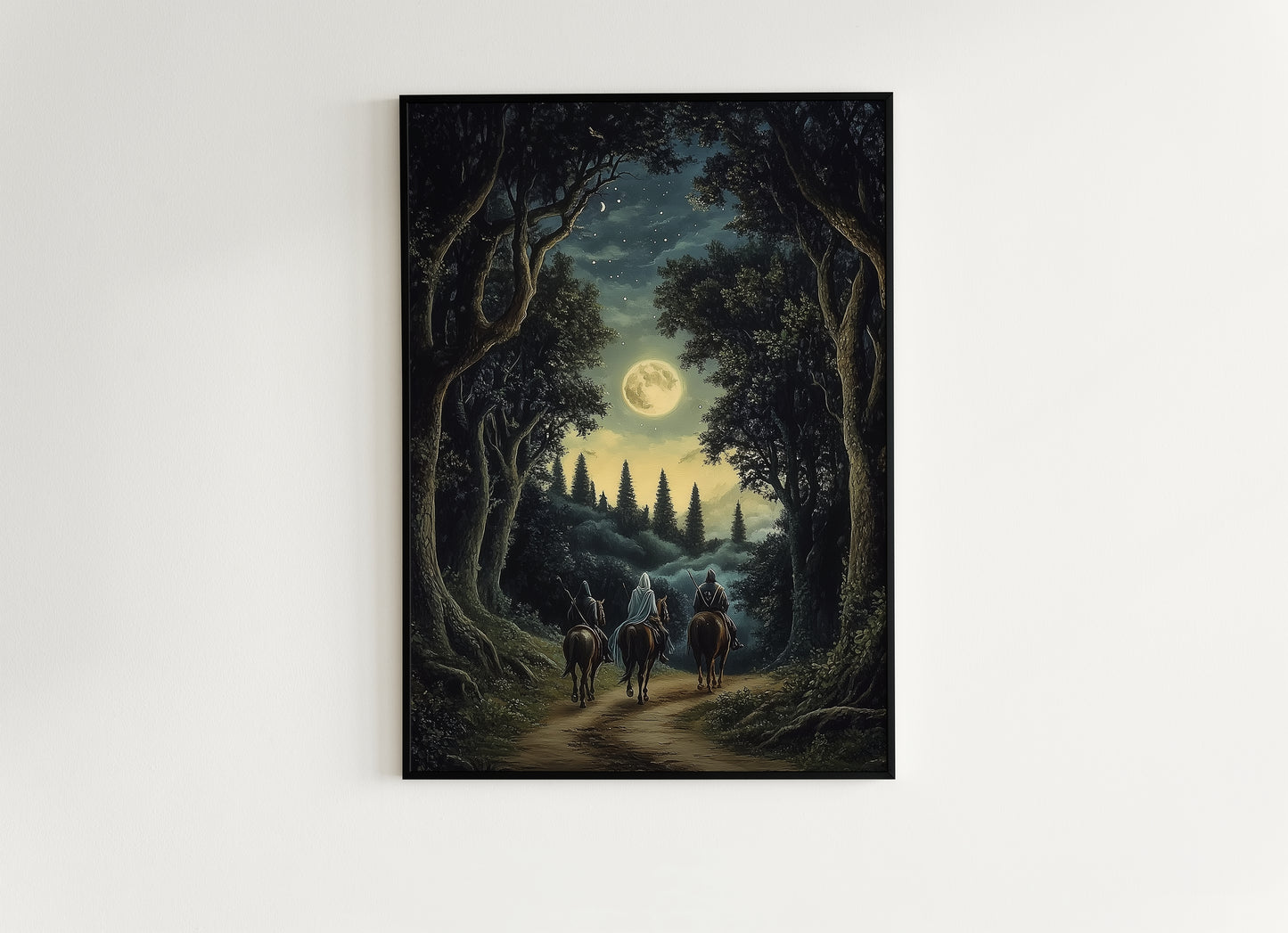 Moonlit Riders Fantasy Wall Art, Whimsigoth Decor, Medieval Forest Poster for Castlecore, Book Nook and Fantasy Home Poster Hanging