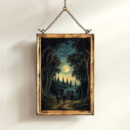 Moonlit Riders Fantasy Wall Art, Whimsigoth Decor, Medieval Forest Poster for Castlecore, Book Nook and Fantasy Home Poster Hanging