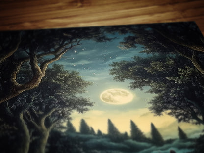 Moonlit Riders Fantasy Wall Art, Whimsigoth Decor, Medieval Forest Poster for Castlecore, Book Nook and Fantasy Home Poster Hanging