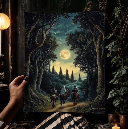 Moonlit Riders Fantasy Wall Art, Whimsigoth Decor, Medieval Forest Poster for Castlecore, Book Nook and Fantasy Home Poster Hanging