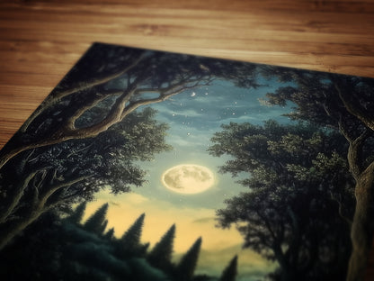 Moonlit Riders Fantasy Wall Art, Whimsigoth Decor, Medieval Forest Poster for Castlecore, Book Nook and Fantasy Home Poster Hanging