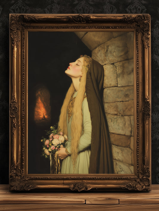 Medieval Maiden Fantasy Print, Whimsigoth Princess Poster for Castlecore, Romantasy Bookish Wall Art, and Dark Romance Fairytale Decor