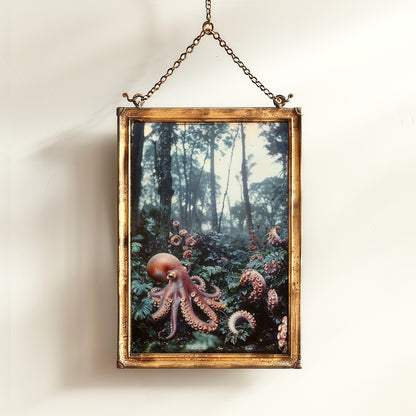 Octopus in the Forest Print, Surreal Nature Art, Botanical Fantasy Landscape, Creepy Cute Horror Home Art, Dark Academia, Goth Wall Decor