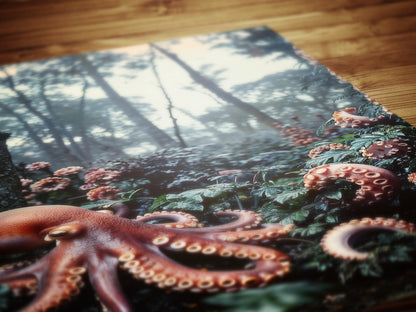 Octopus in the Forest Print, Surreal Nature Art, Botanical Fantasy Landscape, Creepy Cute Horror Home Art, Dark Academia, Goth Wall Decor