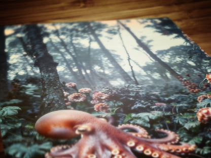 Octopus in the Forest Print, Surreal Nature Art, Botanical Fantasy Landscape, Creepy Cute Horror Home Art, Dark Academia, Goth Wall Decor