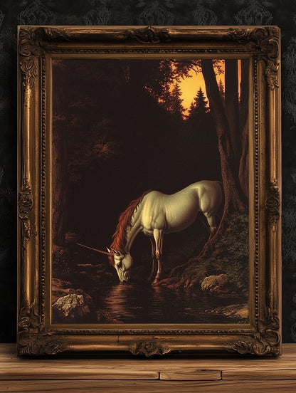 Mystical Unicorn Forest Poster, Dark Fantasy Creature, Whimsigoth Decor, Bookish Wall Art, Dark Cottagecore Medieval Aesthetic Wall Art