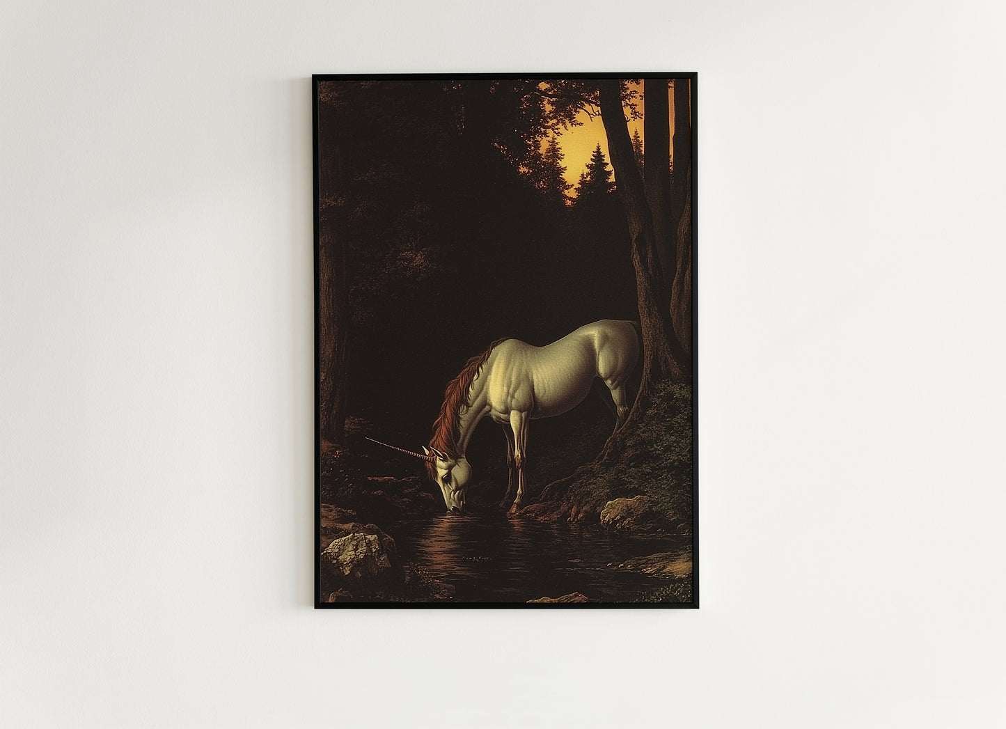 Mystical Unicorn Forest Poster, Dark Fantasy Creature, Whimsigoth Decor, Bookish Wall Art, Dark Cottagecore Medieval Aesthetic Wall Art