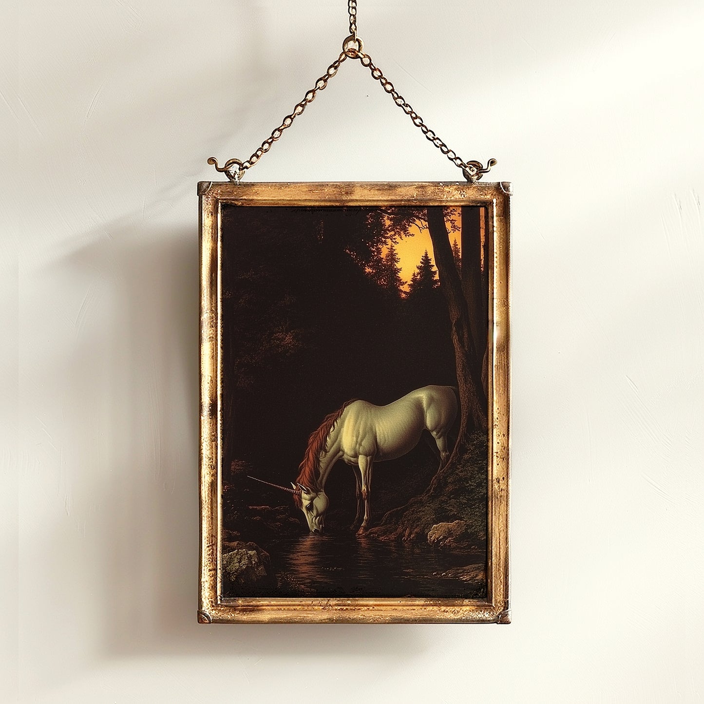 Mystical Unicorn Forest Poster, Dark Fantasy Creature, Whimsigoth Decor, Bookish Wall Art, Dark Cottagecore Medieval Aesthetic Wall Art