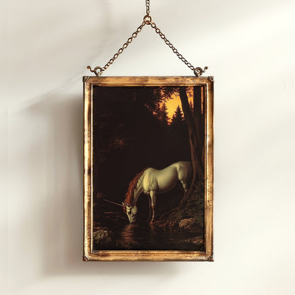 Mystical Unicorn Forest Poster, Dark Fantasy Creature, Whimsigoth Decor, Bookish Wall Art, Dark Cottagecore Medieval Aesthetic Wall Art