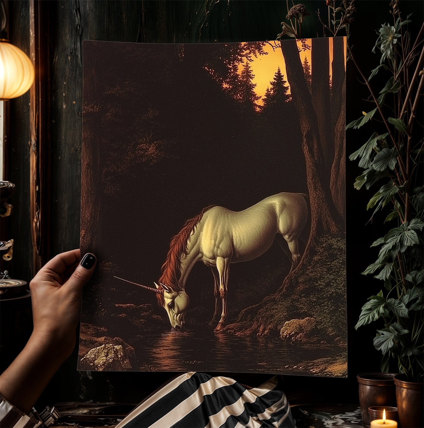 Mystical Unicorn Forest Poster, Dark Fantasy Creature, Whimsigoth Decor, Bookish Wall Art, Dark Cottagecore Medieval Aesthetic Wall Art