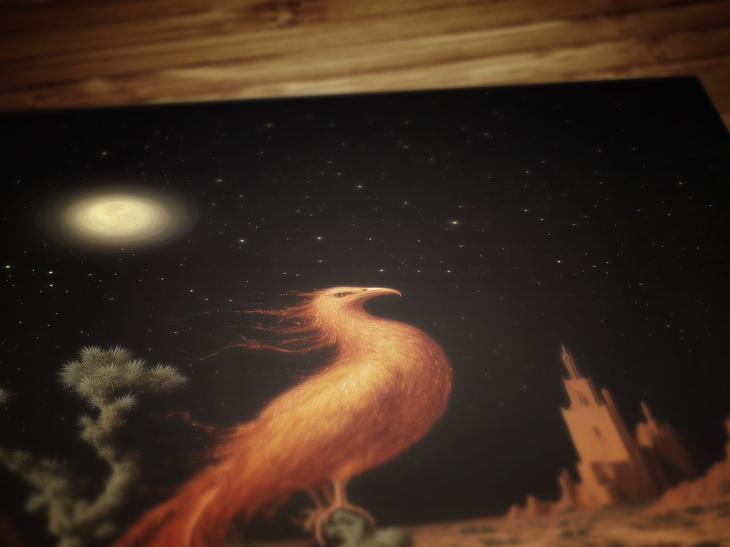 Phoenix Desert Fantasy Poster, Mythical Creature Firebird Night Sky Art, Cottagecore Mythology Whimsigoth Decor, Medieval Wall Art