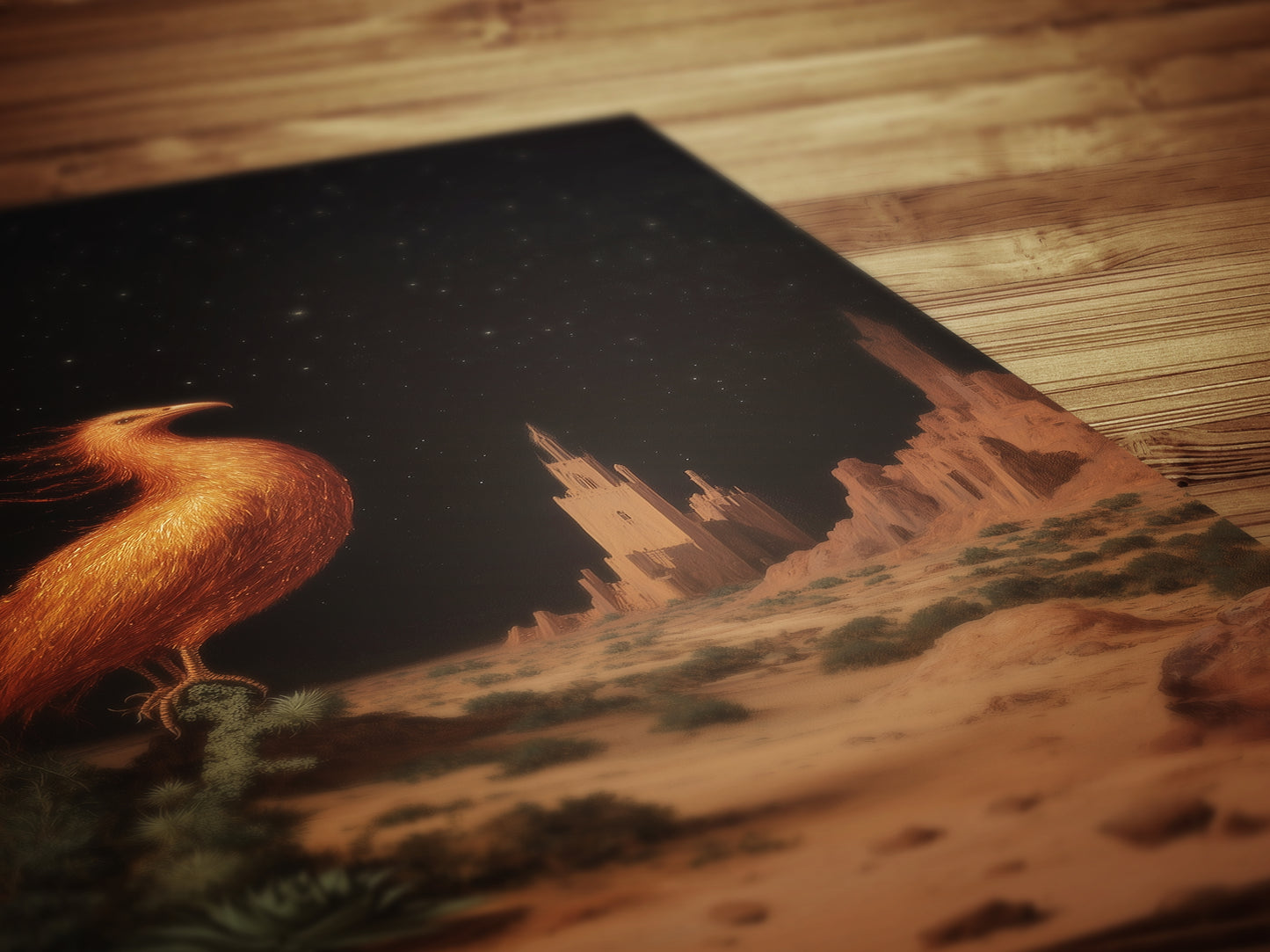 Phoenix Desert Fantasy Poster, Mythical Creature Firebird Night Sky Art, Cottagecore Mythology Whimsigoth Decor, Medieval Wall Art