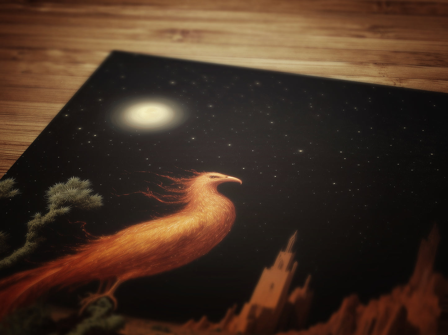 Phoenix Desert Fantasy Poster, Mythical Creature Firebird Night Sky Art, Cottagecore Mythology Whimsigoth Decor, Medieval Wall Art