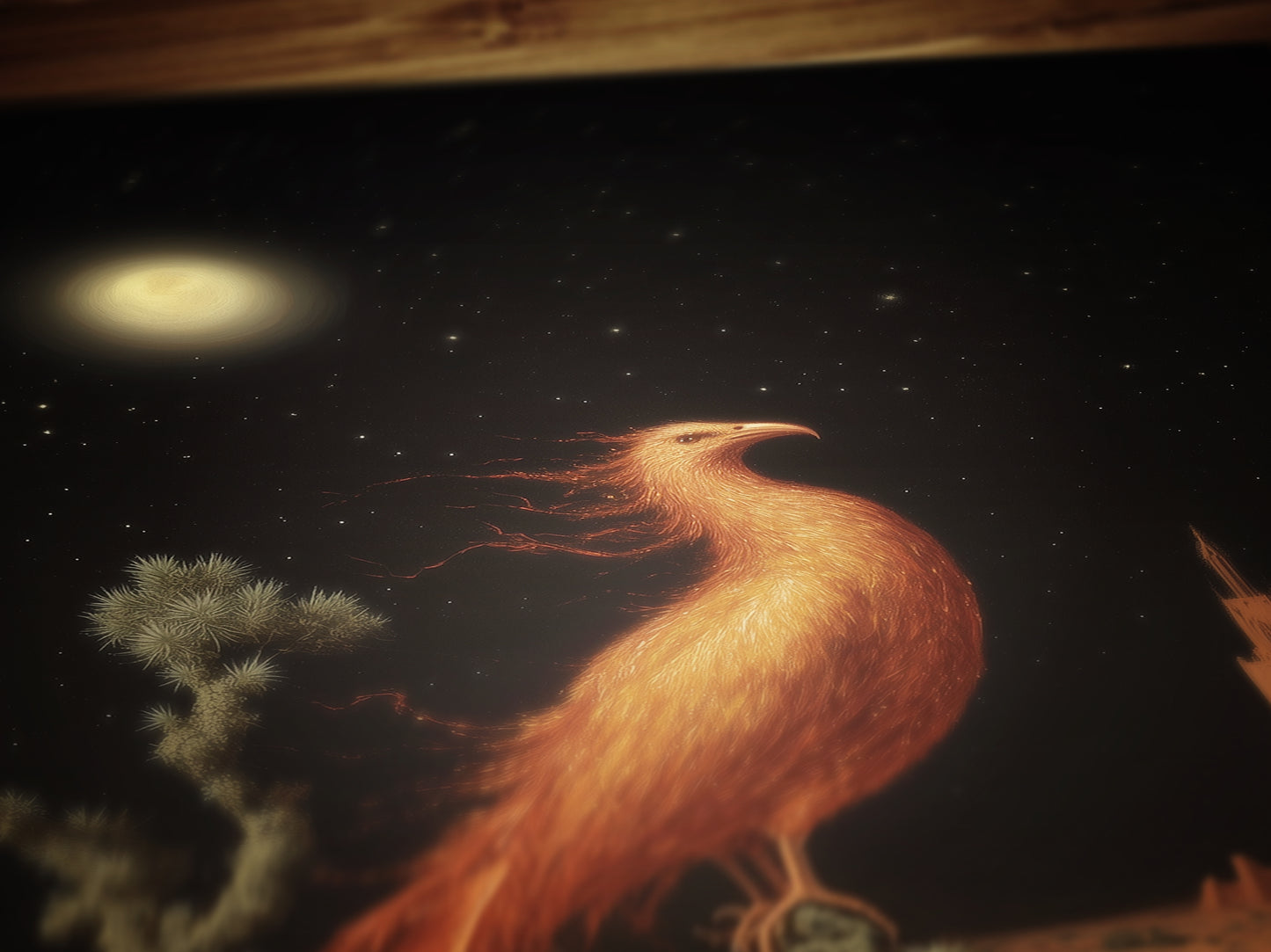 Phoenix Desert Fantasy Poster, Mythical Creature Firebird Night Sky Art, Cottagecore Mythology Whimsigoth Decor, Medieval Wall Art