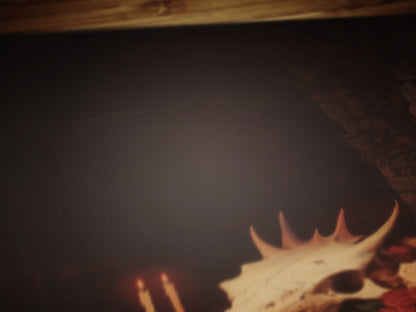 Gothic Dragon Skull Still Life Poster, Whimsigoth Decor, Dark Academia Mythical Creature Art Witchcore Vintage Painting Wall Art