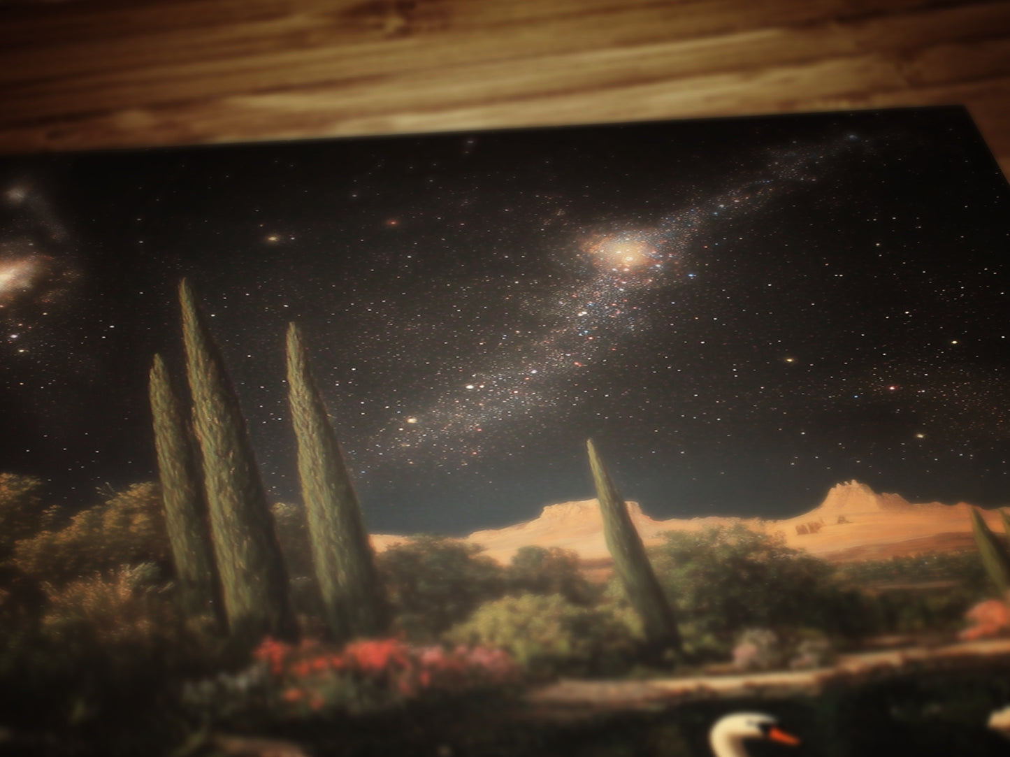 Moody Moonlit Swan In Desert Art Print, Romantic Wall Art, Victorian Bird, Whimsigoth Nature Wall Decor, Vintage Gloomy Gothic Poster