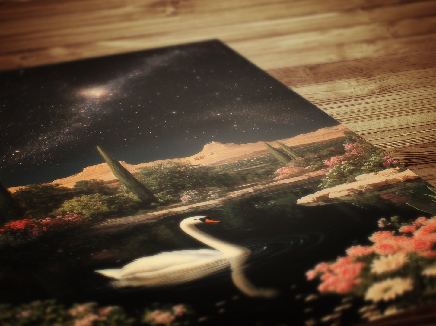 Moody Moonlit Swan In Desert Art Print, Romantic Wall Art, Victorian Bird, Whimsigoth Nature Wall Decor, Vintage Gloomy Gothic Poster