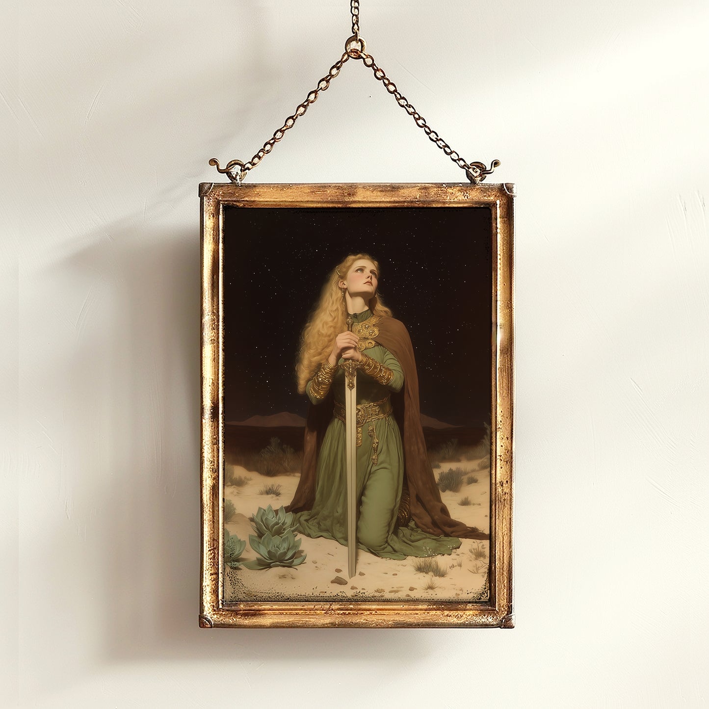 Desert Vow Poster, Knight Oath Wall Art, Whimsigoth Decor, Dark Fantasy Warrior Woman Print, Gothic Medieval Decor, Dark Academia Artwork